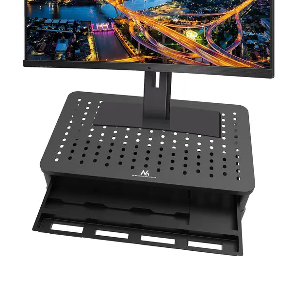 Állítható, szellőző monitor- és laptopállvány fiókkal, 13–32”, 20 kg