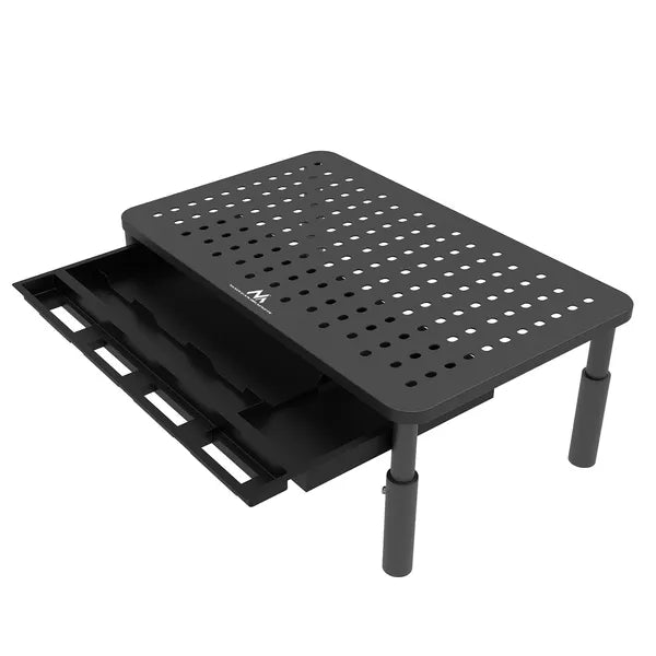 Állítható, szellőző monitor- és laptopállvány fiókkal, 13–32”, 20 kg
