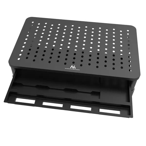 Állítható, szellőző monitor- és laptopállvány fiókkal, 13–32”, 20 kg