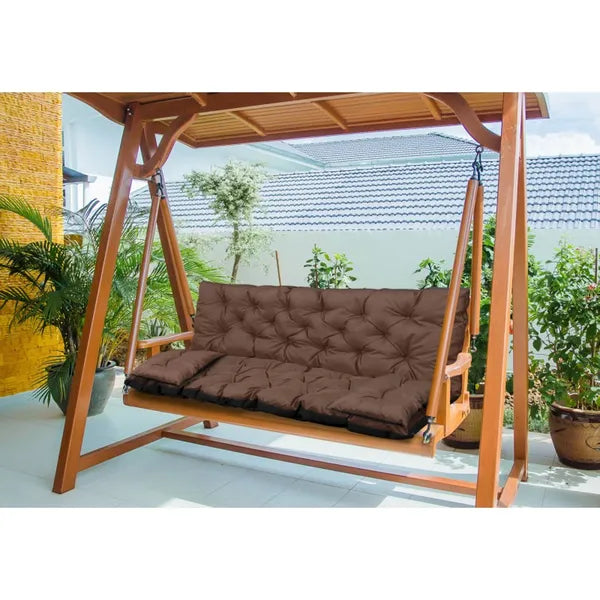 Kerti pad- vagy hintapárna szett 150×60×50 cm, barna, vízálló + 2×42 cm
