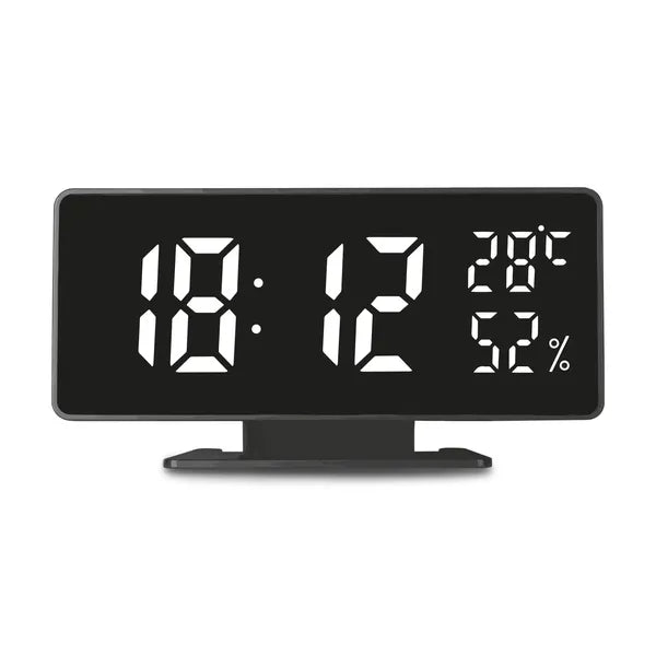 Digitális ébresztőóra hő- és páratartalom-mérővel, USB-C, fekete, 18 cm