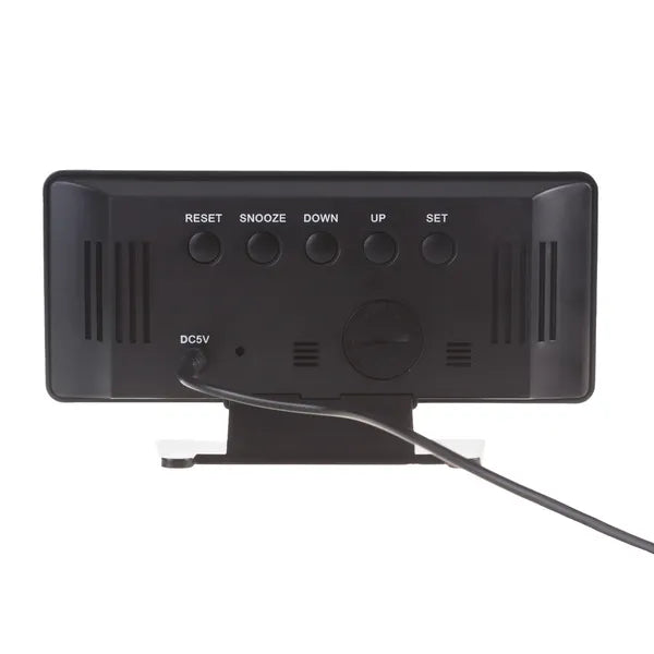 Digitális ébresztőóra hő- és páratartalom-mérővel, USB-C, fekete, 18 cm