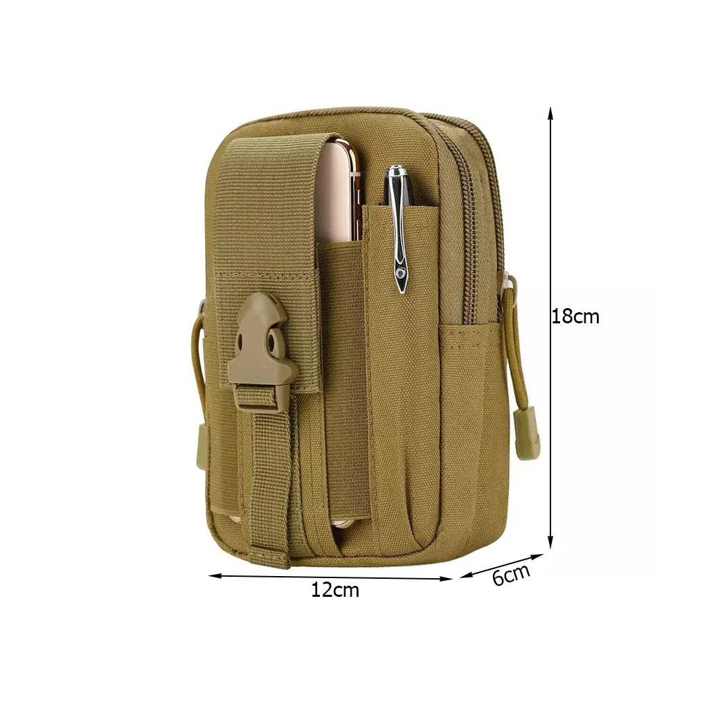 Többzsebes övtáska, vízlepergető, 18x12x6 cm, katonai zöld