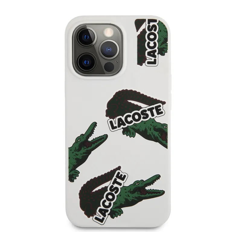 Lacoste folyékony szilikon Allover mintás Kryt pro iPhone 13 Pro Max fehér tok