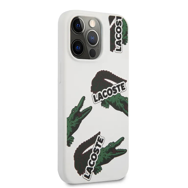 Lacoste folyékony szilikon Allover mintás Kryt pro iPhone 13 Pro Max fehér tok