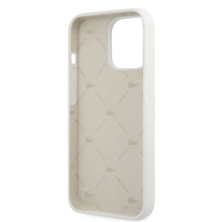 Lacoste folyékony szilikon Allover mintás Kryt pro iPhone 13 Pro Max fehér tok