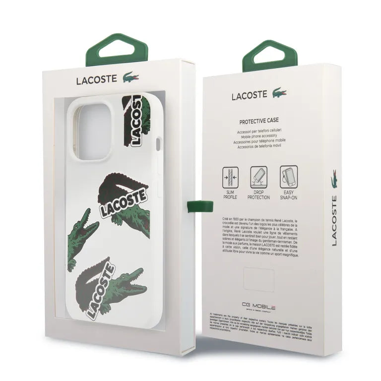 Lacoste folyékony szilikon Allover mintás Kryt pro iPhone 13 Pro Max fehér tok