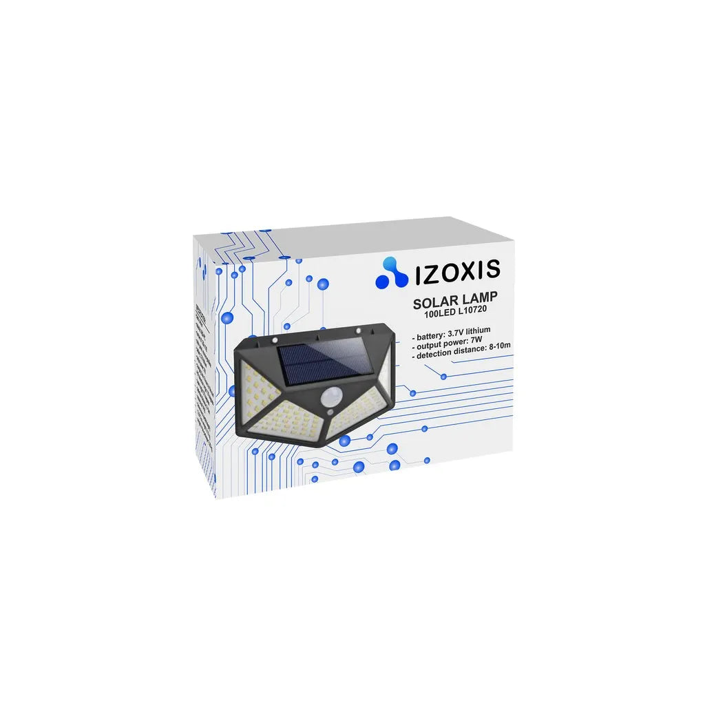 Malatec Napelemes LED lámpa mozgásérzékelővel, 100 LED, falra szerelhető, 3 fokozatú fényintenzitás, hideg fehér, IP67