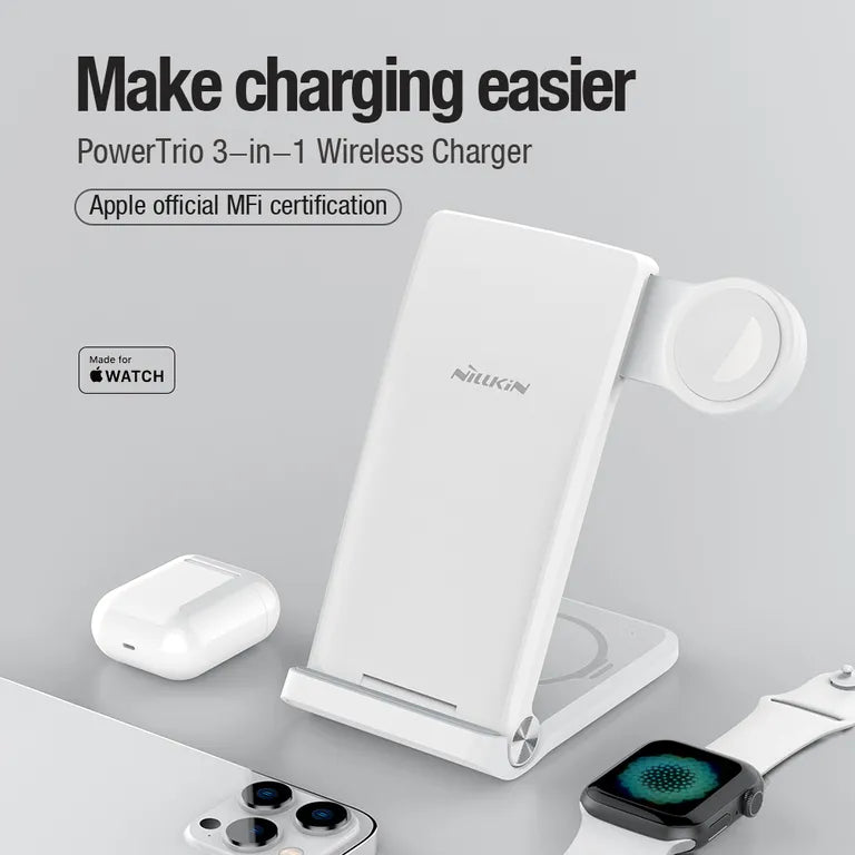 Nillkin PowerTrio 3in1 vezeték nélküli töltő Apple Watch-hoz Fehér (MFI)