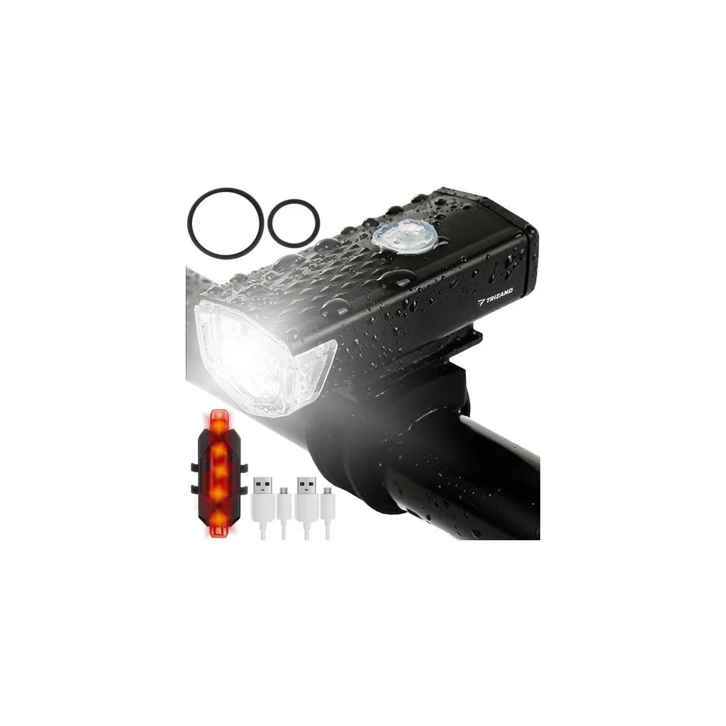 USB LED kerékpár első és hátsó lámpa, 5 x 6,5 x 3 cm/7,5 x 3 cm, fekete