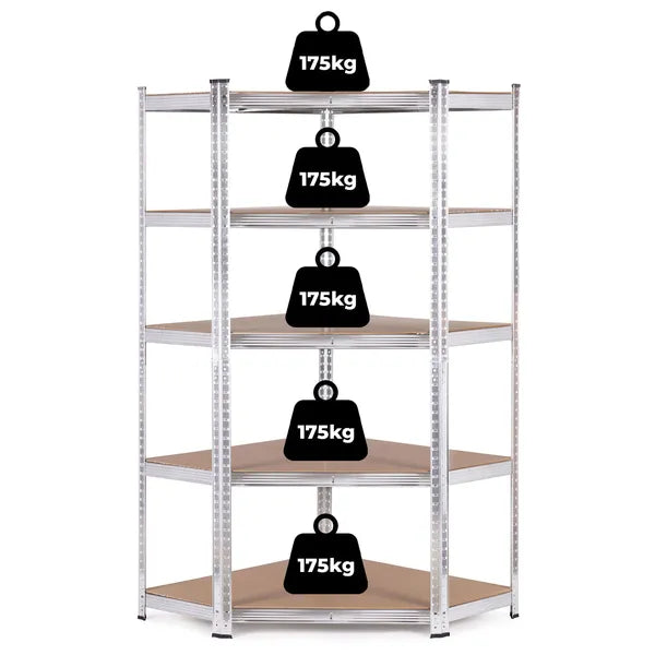 Sarok polcrendszer 180×90×40 cm, horganyzott acél, 5 polc, 875 kg teherbírás
