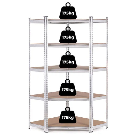Sarok polcrendszer 180×90×40 cm, horganyzott acél, 5 polc, 875 kg teherbírás