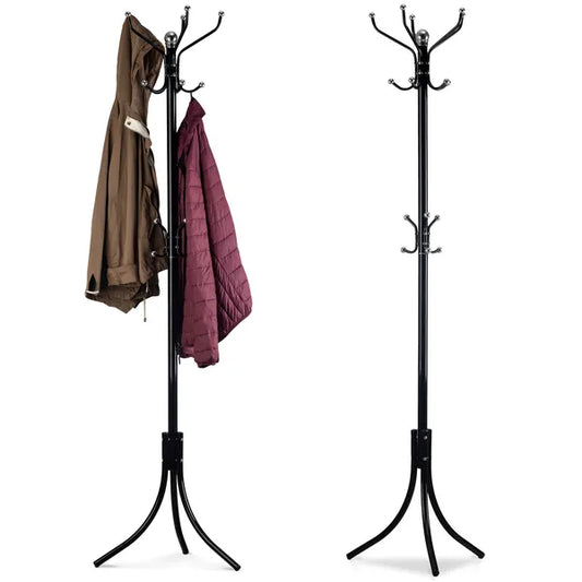 Álló kabáttartó 16 akasztóval fekete fém 185 cm ModernHome
