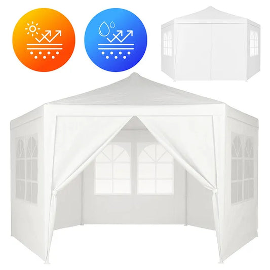 Kerti pavilon sátor, fehér, 2×2×2 m, 6 oldalfal ablakokkal, rögzíthető vázzal