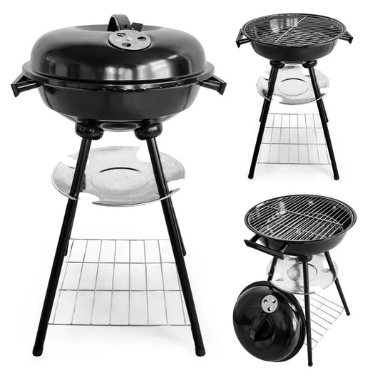 Kerti faszenes grillsütő fedéllel, hamutálcával, Ø34 cm