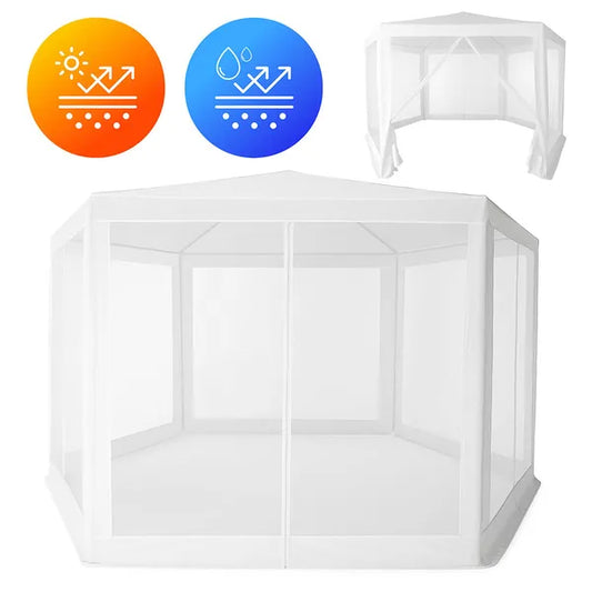Kerti pavilon sátor 2×2×2 m, fehér, szúnyoghálós oldalfalakkal