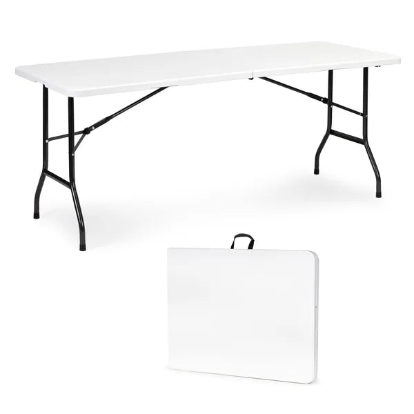 Fehér, bőrönddé hajtható összecsukható catering asztal 180×74 cm, ModernHome
