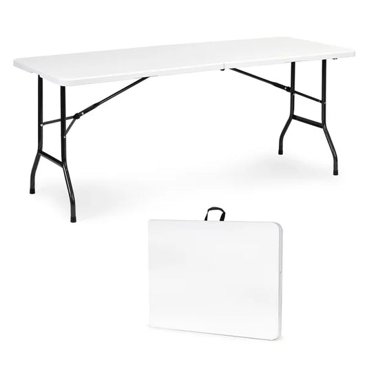 Fehér, bőrönddé hajtható összecsukható catering asztal 180×74 cm, ModernHome
