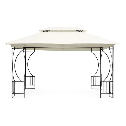 Kerti pavilon 3x4 m, bézs, oldalfalak, acél váz, duplatető