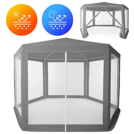 Kerti pavilon sátor 2×2×2 m, szúnyoghálós, szürke, fém vázzal