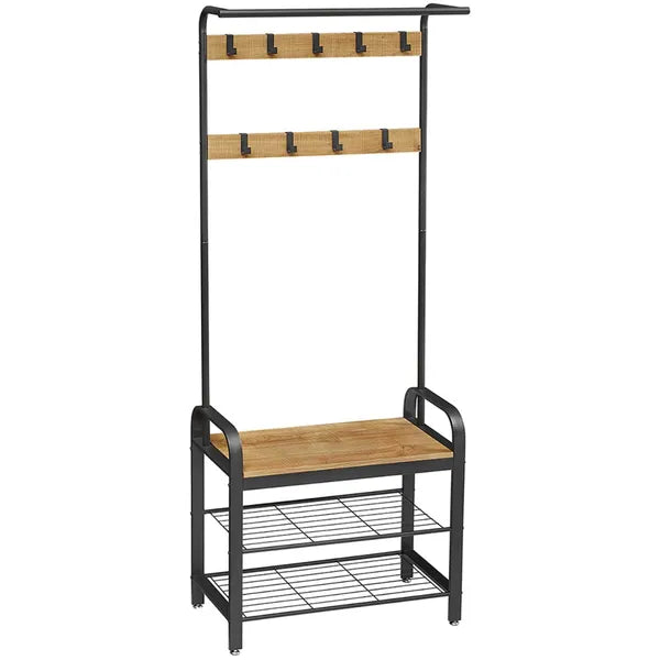 Mézbarna LOFT ruhafogas 9 akasztóval, 3 cipőtartó polccal, 72×34×183 cm