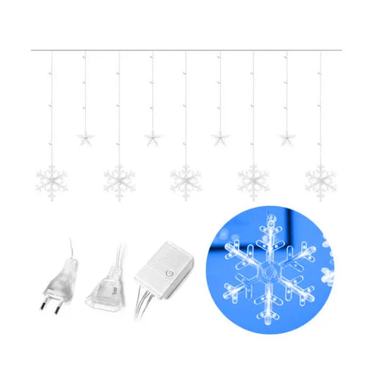 Karácsonyi kék 138 LED hópehely-csillag fényfüggöny, 4 m, IP44