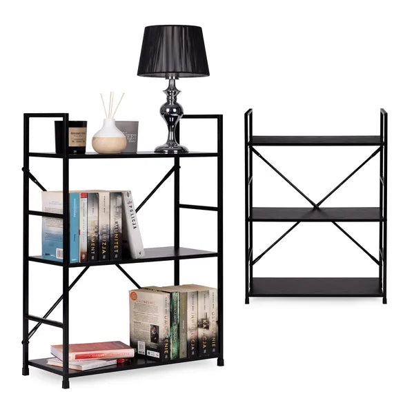 Loft könyvespolc 3 MDF polccal, fekete fém vázzal, 80×59,5 cm