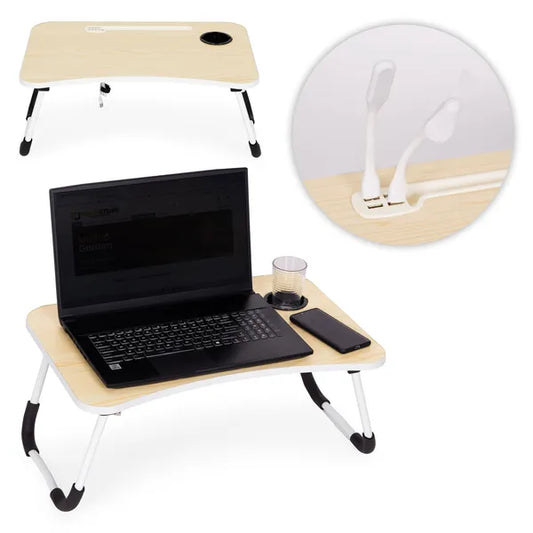 Összecsukható laptop állvány tálca 60x40 cm, lámpával és ventilátorral
