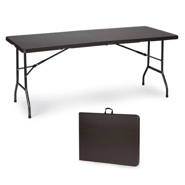 Összecsukható rattan mintás catering kerti bankett asztal, 180×74 cm HDPE