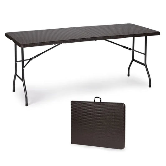 Összecsukható rattan mintás catering kerti bankett asztal, 180×74 cm HDPE