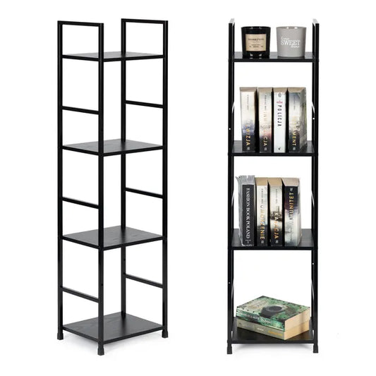 LOFT stílusú 4 szintes fa könyvespolc fekete fém vázzal, 112×29×23,5 cm