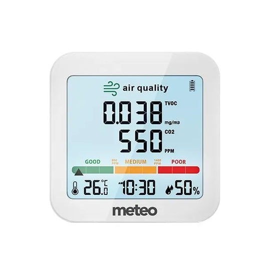 CO₂/TVOC meteorológiai állomás, beltéri hőmérséklet- és páramérő, USB