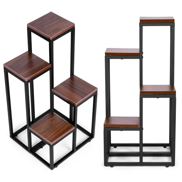 Modernhome 4 polcos virágállvány - fém, mdf, sötét dió
