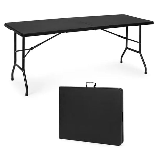Összecsukható, bőrönd fogantyús 180×74 cm fekete catering asztal