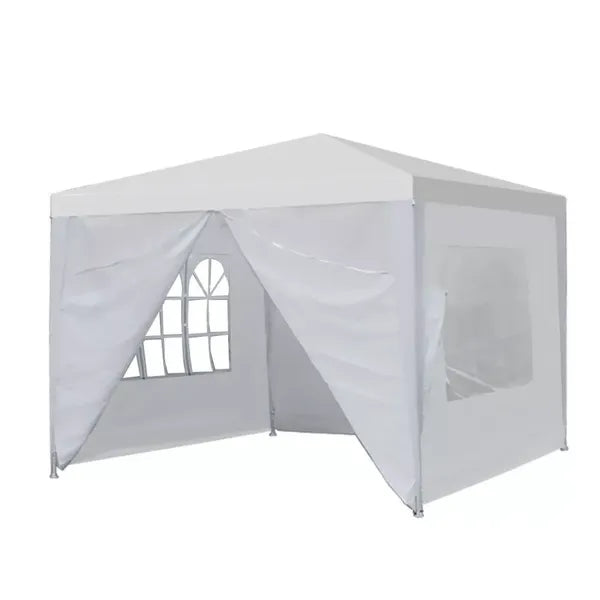 Kerti pavilon sátor 3×3 m, 4 oldalfallal, fehér vízálló PE, fém váz