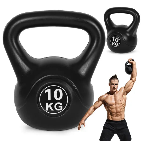 Kettlebell 10 kg műanyag borítással, cementmag, lapos talppal