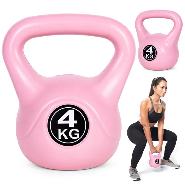 Rózsaszín 4 kg kettlebell műanyag-cement súlyzó, lapos talppal