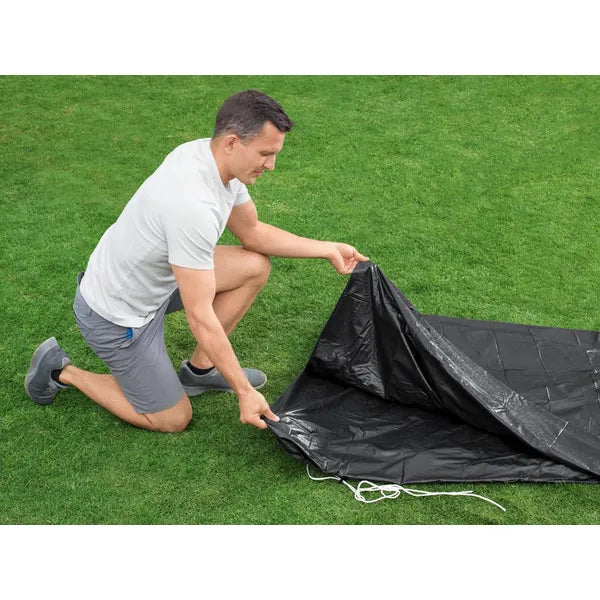 PVC medence takaró, 396 cm átmérő, szürke – univerzális fedél kötéllel