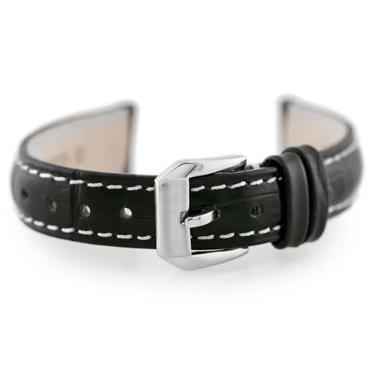 Fekete-fehér varrású, természetes bőr óraszíj, 12 mm