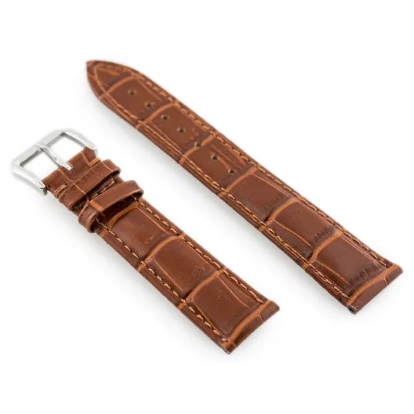 W64 barna bőrszíj karórához, 22 mm, ezüst csattal