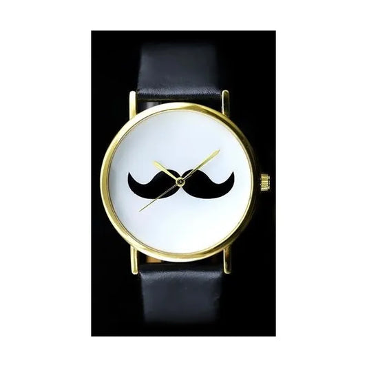Női kvarc karóra bajusz mintás számlappal, aranytok, textilszíj, 38 mm