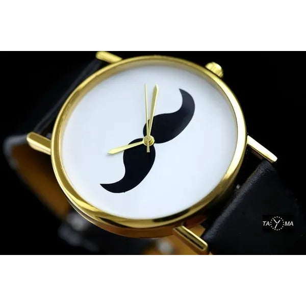 Női kvarc karóra bajusz mintás számlappal, aranytok, textilszíj, 38 mm