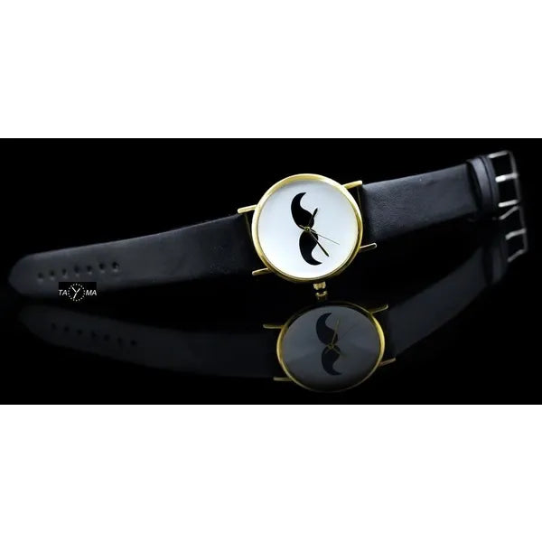Női kvarc karóra bajusz mintás számlappal, aranytok, textilszíj, 38 mm