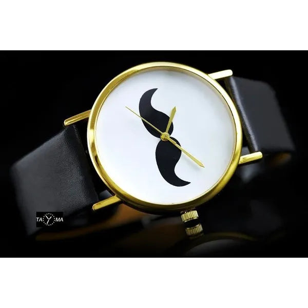 Női kvarc karóra bajusz mintás számlappal, aranytok, textilszíj, 38 mm