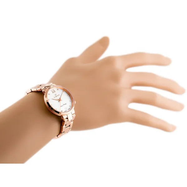 Női karóra rózsaarany fém szíjjal, ezüst számlap, Miyota quartz, 30 mm