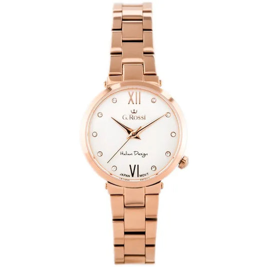 Női karóra rózsaarany fém szíjjal, ezüst számlap, Miyota quartz, 30 mm