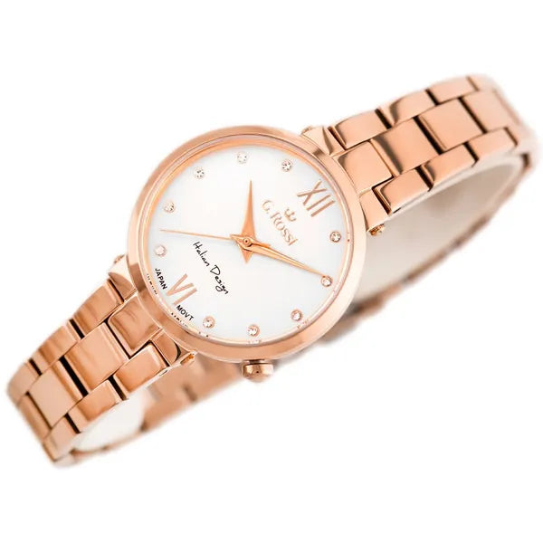 Női karóra rózsaarany fém szíjjal, ezüst számlap, Miyota quartz, 30 mm