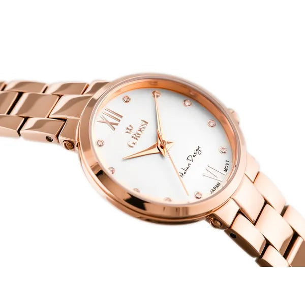Női karóra rózsaarany fém szíjjal, ezüst számlap, Miyota quartz, 30 mm