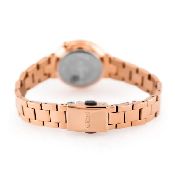 Női karóra rózsaarany fém szíjjal, ezüst számlap, Miyota quartz, 30 mm