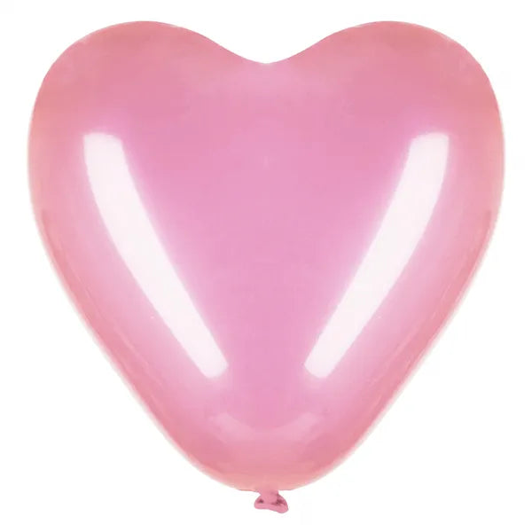 Szív alakú rózsaszín fémfényű latex lufi, 30 cm, 50 db-os készlet